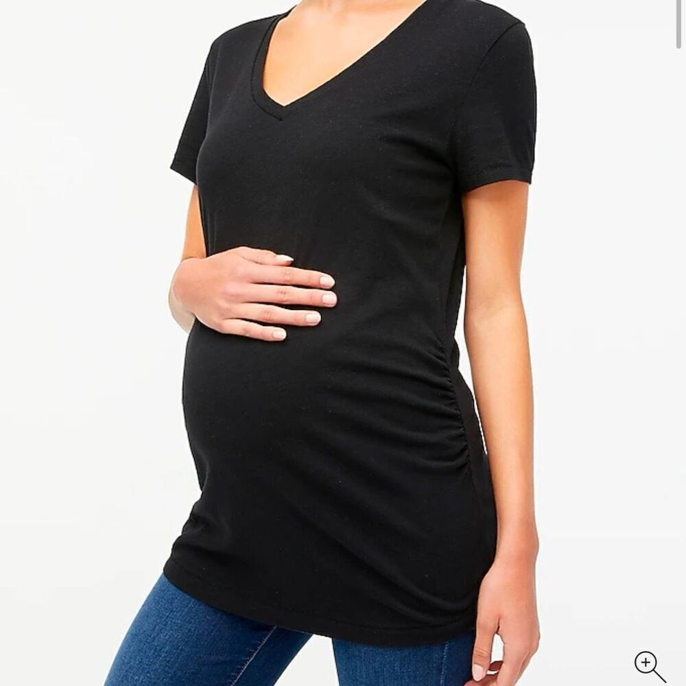 J.Crew‎ Maternity V-Neck Tee Black Short Sleeve Ruched Sides Size S